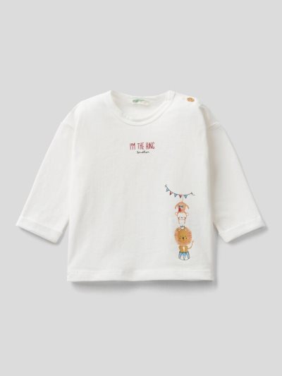 Benetton Warm Organic Katoenen T-shirts Kinderen Wit | BE570356