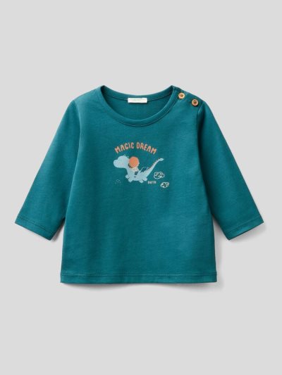 Benetton Warm Organic Katoenen T-shirts Kinderen Teal | BE771953