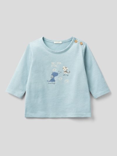 Benetton Warm Organic Katoenen T-shirts Kinderen Lichtblauw | BE844285