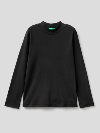 Benetton Warm Organic Katoenen Turtleneck Long Sleeve T-shirts Kinderen Zwart | BE617792