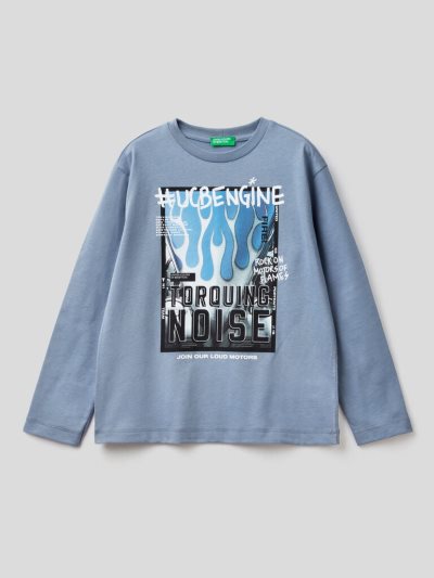 Benetton Warm Photo Print Long Sleeve T-shirts Kinderen Blauw | BE937815