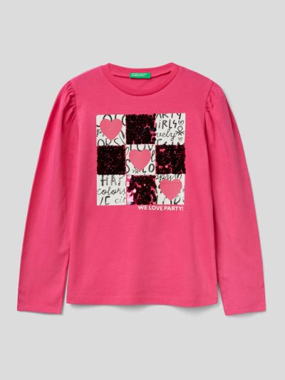 Benetton Warm Print And Sequins Long Sleeve T-shirts Kinderen Fuchsie | BE745792