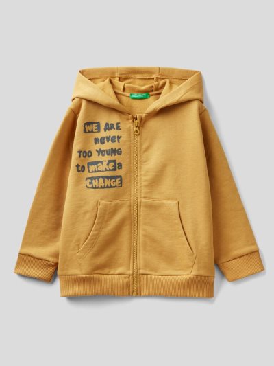 Benetton Warm Printed Hoodie Kinderen Mosterdgeel | BE555066