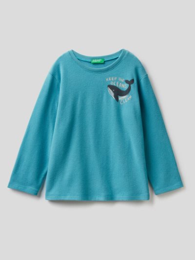 Benetton Warm Printed Long Sleeve T-shirts Kinderen Lichtblauw | BE293323