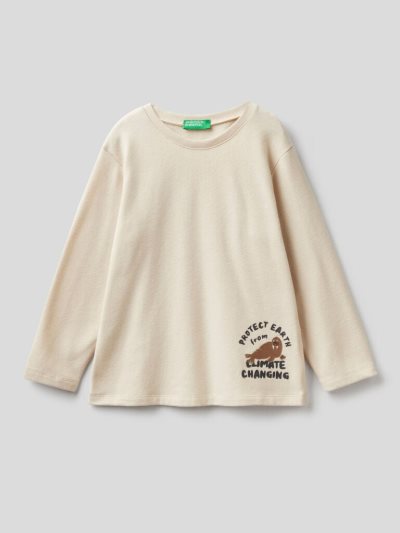 Benetton Warm Printed Long Sleeve T-shirts Kinderen Wit | BE657628