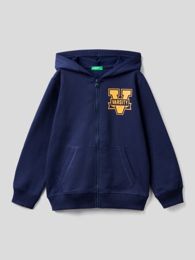 Benetton Warm Printed Zip Hoodie Kinderen Donkerblauw | BE212926