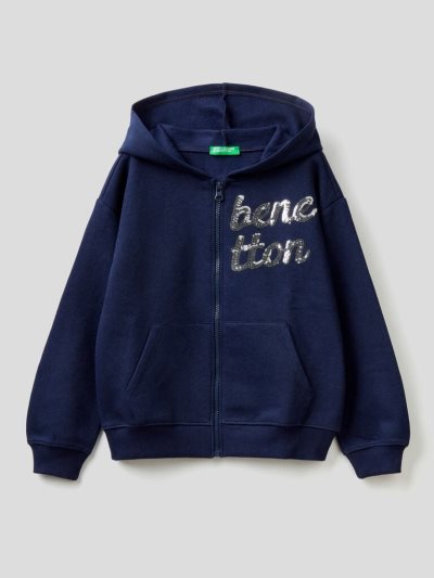 Benetton Warm Sequins Hoodie Kinderen Donkerblauw | BE444881