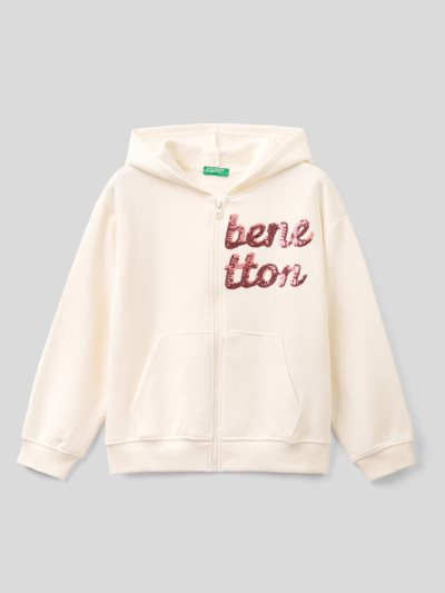 Benetton Warm Sequins Hoodie Kinderen Wit | BE586442