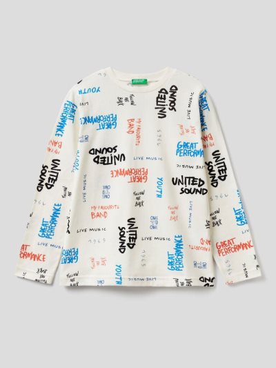 Benetton Warm Text Print Long Sleeve T-shirts Kinderen Wit | BE579468