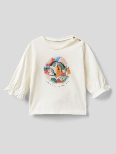 Benetton Warm Watercolor Print T-shirts Kinderen Wit | BE839522