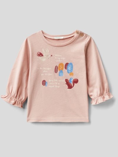 Benetton Warm Watercolor Print T-shirts Kinderen Roze | BE989193