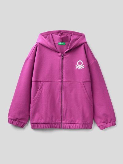 Benetton Warm Zip And Embroidered Logo Hoodie Kinderen Cyclamen | BE266280