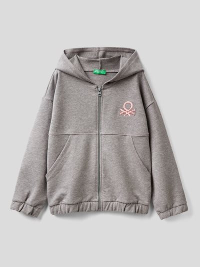 Benetton Warm Zip And Embroidered Logo Hoodie Kinderen Donkergrijs | BE571402