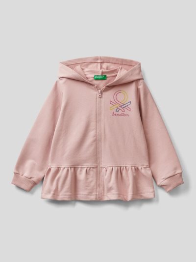 Benetton Warm Zip And Flounce Hoodie Kinderen Roze | BE375768