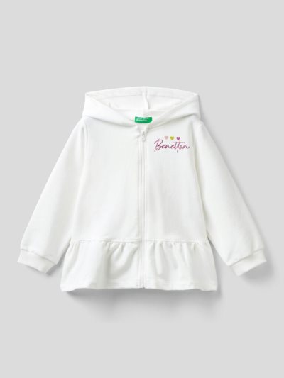 Benetton Warm Zip And Flounce Hoodie Kinderen Wit | BE752256