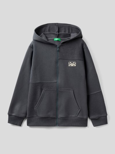 Benetton Warm Zip And Logo Patch Hoodie Kinderen Donkergrijs | BE591903