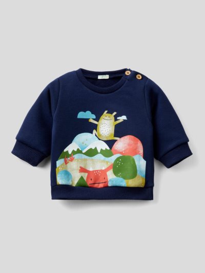 Benetton Water-based Print Hoodie Kinderen Donkerblauw | BE487741