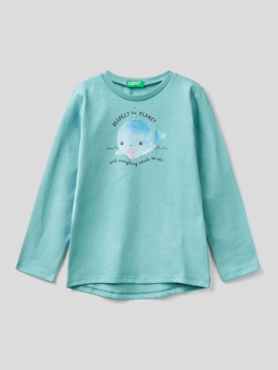 Benetton Watercolor Print Long Sleeve T-shirts Kinderen Lichtblauw | BE381103