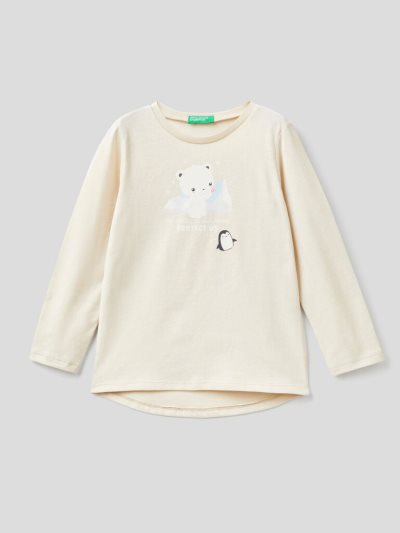 Benetton Watercolor Print Long Sleeve T-shirts Kinderen Wit | BE613862