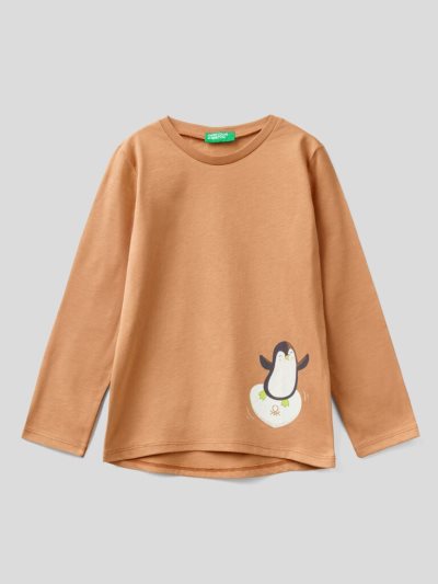 Benetton Watercolor Print Long Sleeve T-shirts Kinderen Camel | BE713470