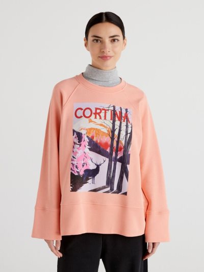 Benetton Winter Print Sweatshirt Dames Roze | BE516689