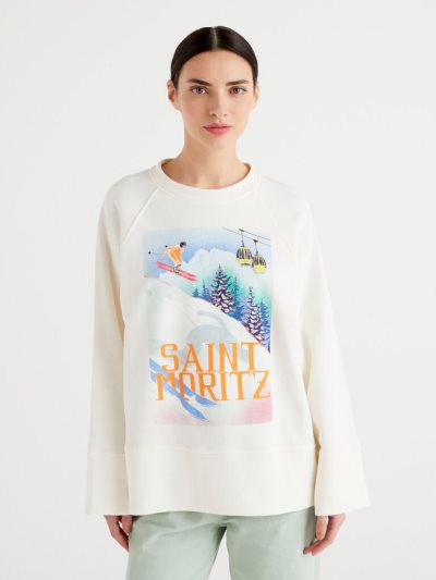 Benetton Winter Print Sweatshirt Dames Wit | BE645520