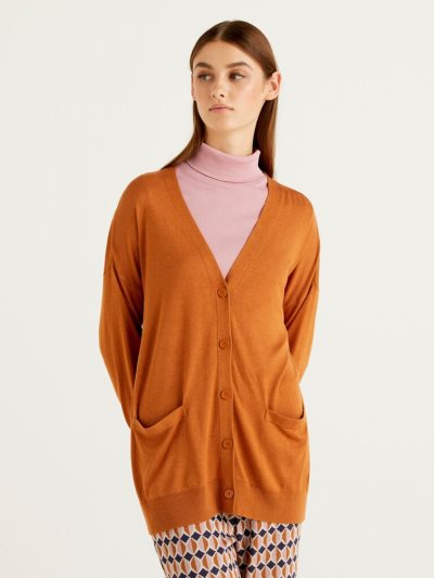 Benetton Wol And Cashmere Blend Cardigan Dames Burnt | BE188213