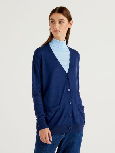 Benetton Wol And Cashmere Blend Cardigan Dames Blauw | BE866784