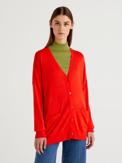 Benetton Wol And Cashmere Blend Cardigan Dames Rood | BE994756