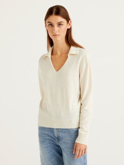 Benetton Wol And Cashmere V-neck Sweaters Dames Wit | BE755777