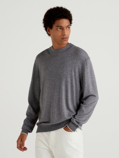 Benetton Wol And Viscose Blend Crew Neck Sweaters Heren Lichtgrijs | BE427755