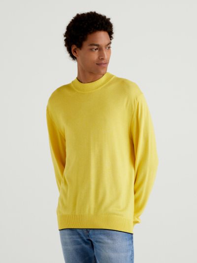 Benetton Wol And Viscose Blend Crew Neck Sweaters Heren Geel | BE954441