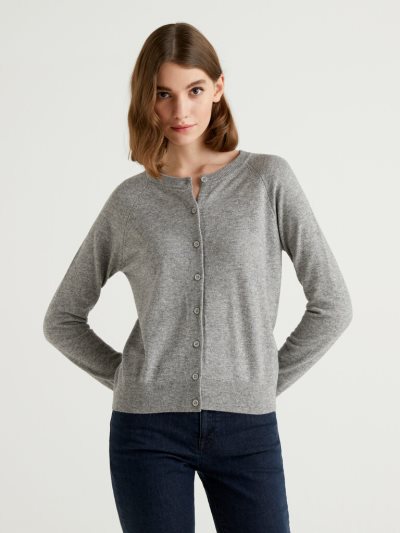 Benetton Wol Blend Cardigan Dames Lichtgrijs | BE999199