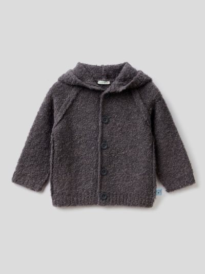 Benetton Wol Blend Hood Cardigan Kinderen Donkergrijs | BE032109