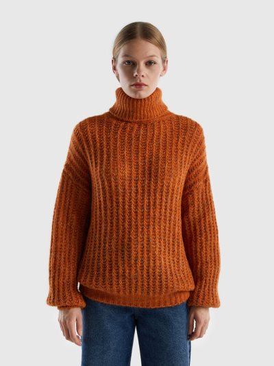 Benetton Wol Blend Turtleneck High Neck Sweaters Dames Oranje | BE274834