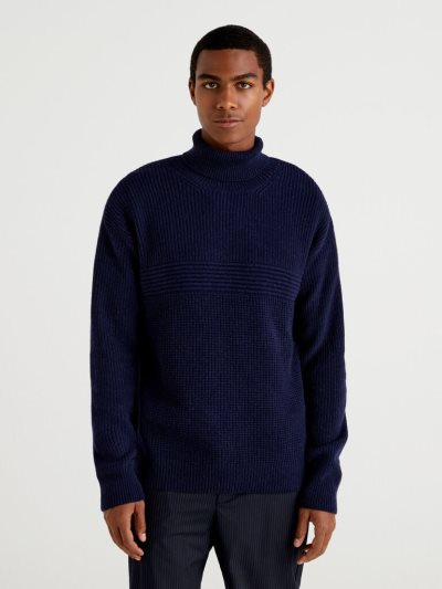 Benetton Wol Blend Turtleneck High Neck Sweaters Heren Donkerblauw | BE421024