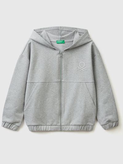 Benetton Zip And Embroidered Logo Hoodie Kinderen Lichtgrijs | BE295006