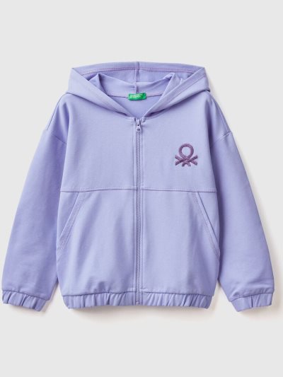 Benetton Zip And Embroidered Logo Hoodie Kinderen Periwinkle | BE834344