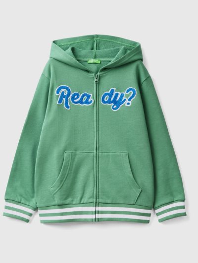 Benetton Zip And Embroidery Hoodie Kinderen Donkergroen | BE497662