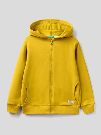 Benetton Zip Organic Katoenen Hoodie Kinderen Mosterdgeel | BE048138