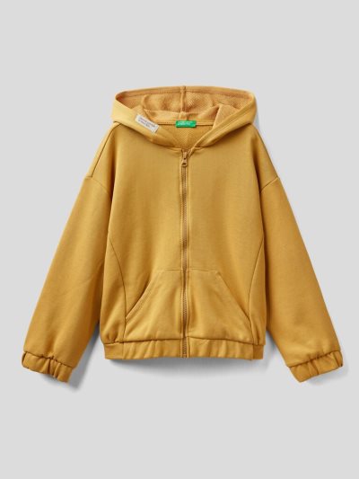 Benetton Zip Organic Katoenen Hoodie Kinderen Mosterdgeel | BE578309