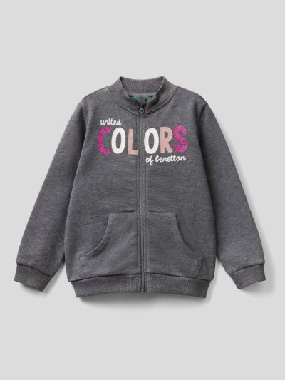 Benetton Zip Organic Katoenen Sweatshirt Kinderen Donkergrijs | BE343144