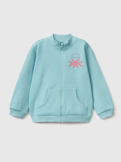 Benetton Zip Organic Katoenen Sweatshirt Kinderen Aqua | BE370315