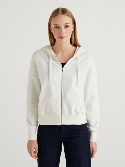 Benetton Zip-up Hoodie Dames Wit | BE032172