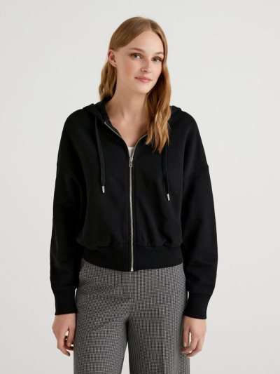 Benetton Zip-up Hoodie Dames Zwart | BE444935