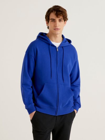 Benetton Zip-up Katoenen Hoodie Heren Blauw | BE600357