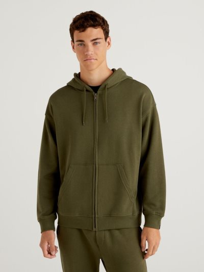 Benetton Zip-up Katoenen Hoodie Heren Groen | BE350309