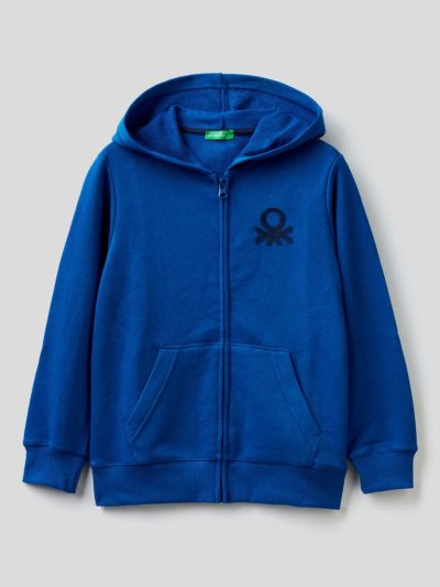 Benetton Zip-up Logo Print Hoodie Kinderen Blauw | BE121717