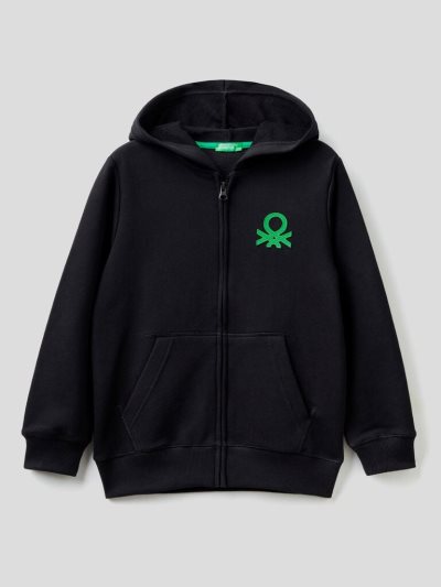 Benetton Zip-up Logo Print Hoodie Kinderen Zwart | BE677789