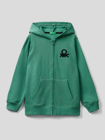 Benetton Zip-up Logo Print Hoodie Kinderen Lichtgroen | BE861247